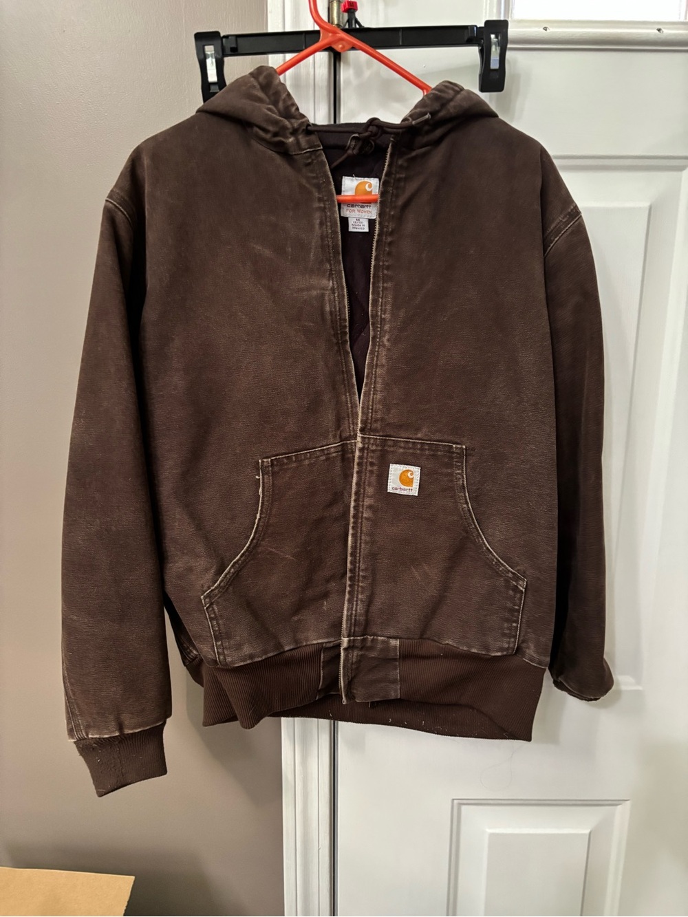 Vintage Carhartt J130 Faded Brown Sandstone Canvas Hooded Active Jacket size med